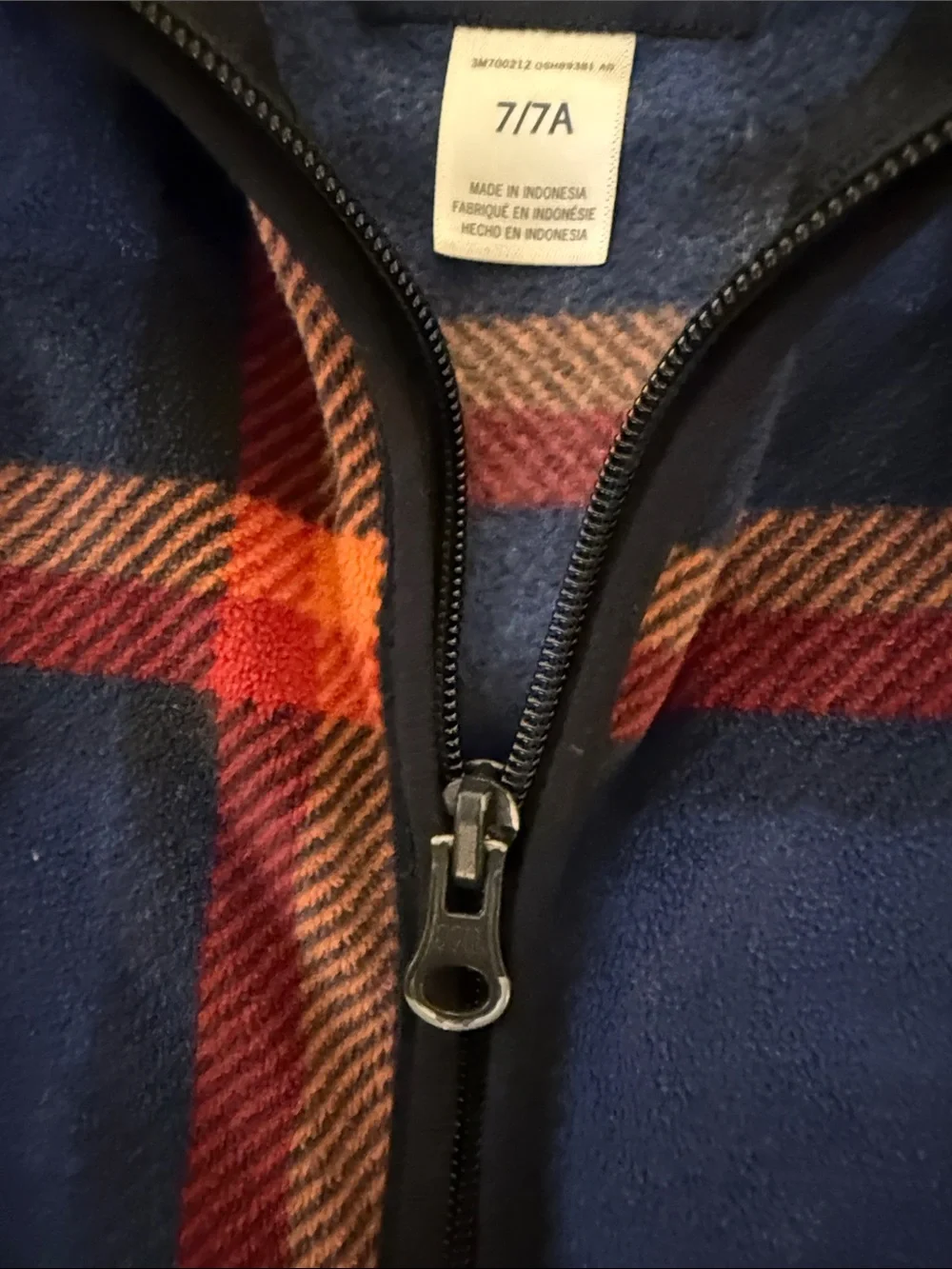 OshKosh B'gosh Navy Plaid Fleece Jacket with Red and Orange Accents